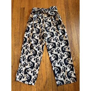 Zara Pants Womens Medium Black White Paperbag Waist Tie Belt High Rise Ikat